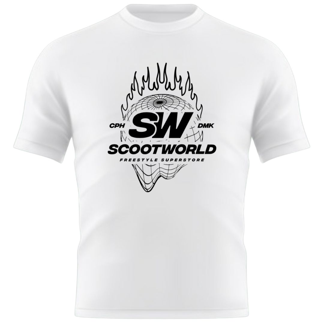 ScootWorld Fire Globe Tshirt - White- ScootWorld