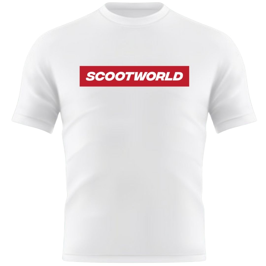 ScootWorld Box Logo Tshirt - White/Red- ScootWorld